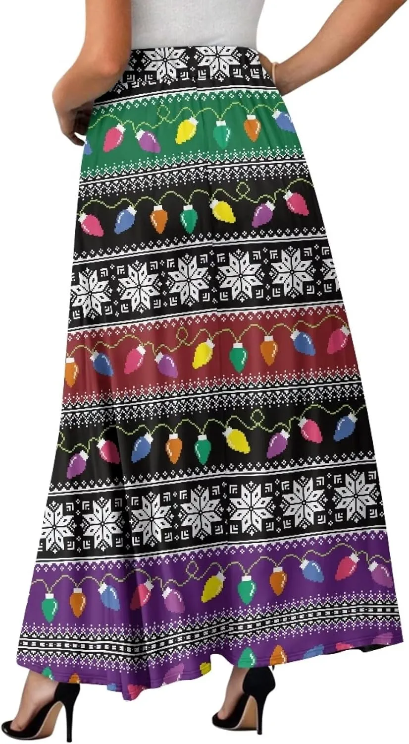 Ladies Pleated Summer Fall Skirts A Line Maxi Skirts Elegant Midi Length Skirts Lightweight Below The Knee Skirts
