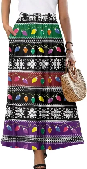 Ladies Pleated Summer Fall Skirts A Line Maxi Skirts Elegant Midi Length Skirts Lightweight Below The Knee Skirts