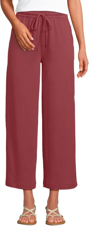 Lands' End Women's Sport Knit Pull On Drawstring Wide Leg Crop Pants