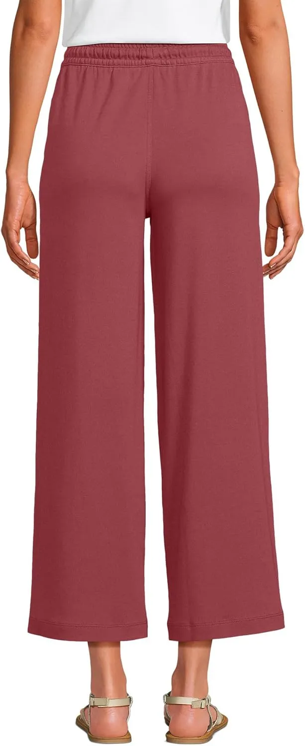 Lands' End Women's Sport Knit Pull On Drawstring Wide Leg Crop Pants