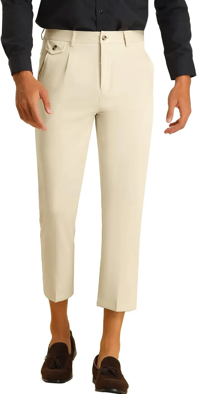 Lars Amadeus Solid Cropped Pants for Men's Slim Fit Pleated Front Ankle Length Tapered Dress Pants