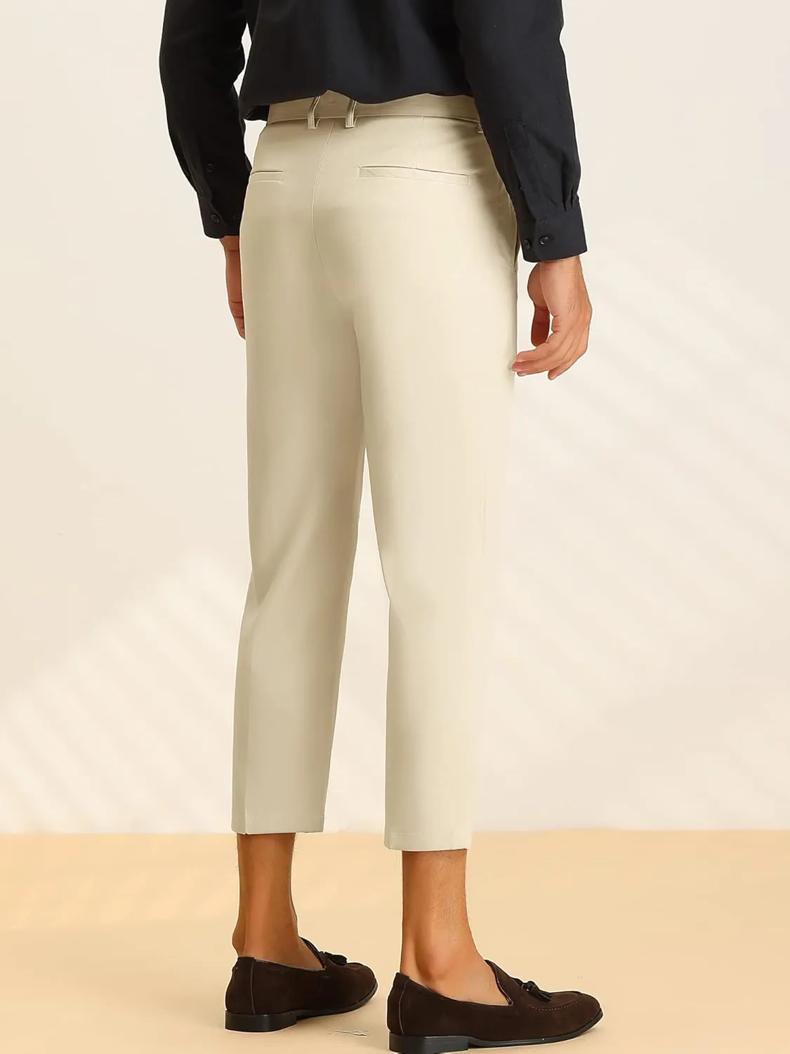 Lars Amadeus Solid Cropped Pants for Men's Slim Fit Pleated Front Ankle Length Tapered Dress Pants