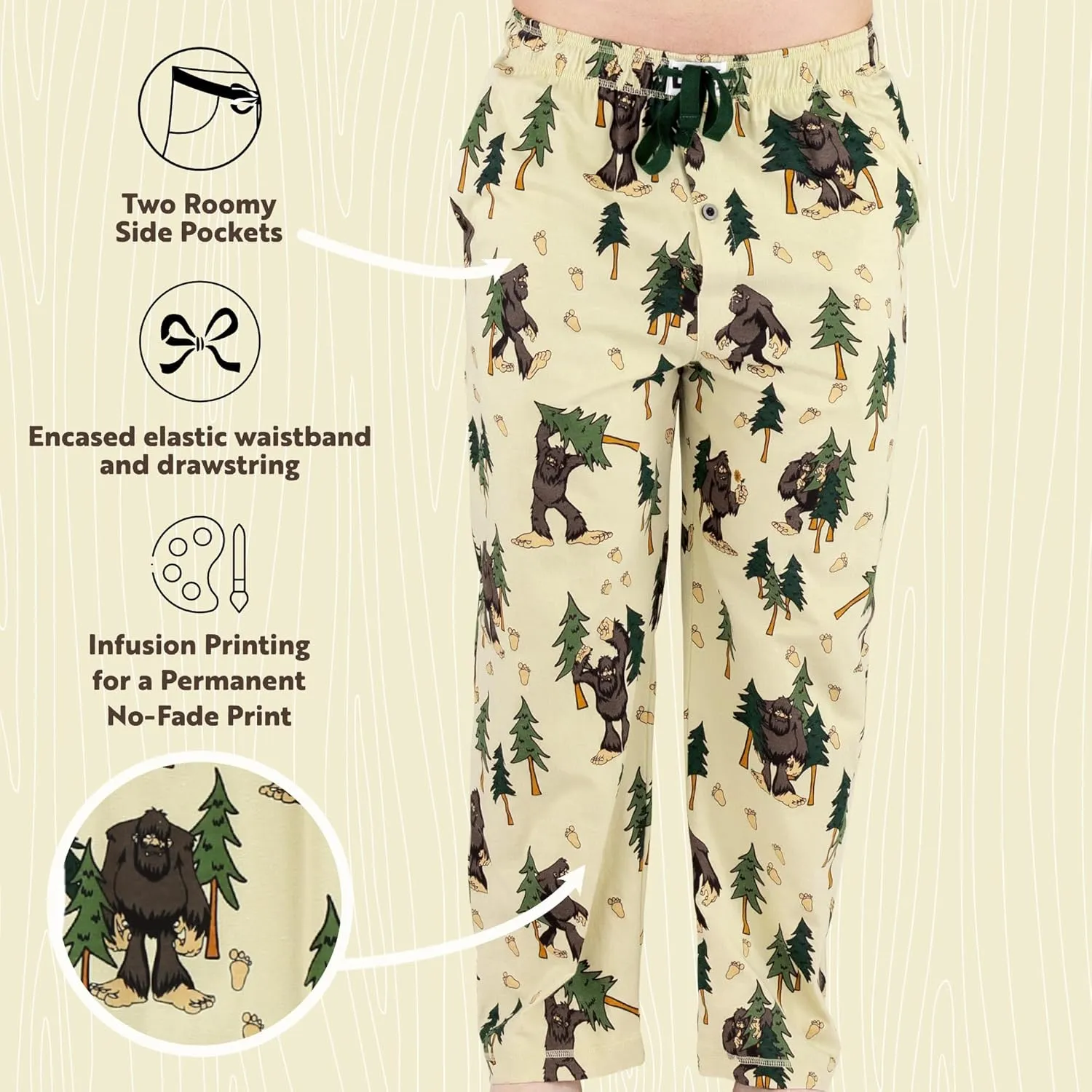 Lazy One Bear & Bigfoot Pajama Pants For Men, Men's Separate Bottoms, Lounge Pants, Funny, Humorous