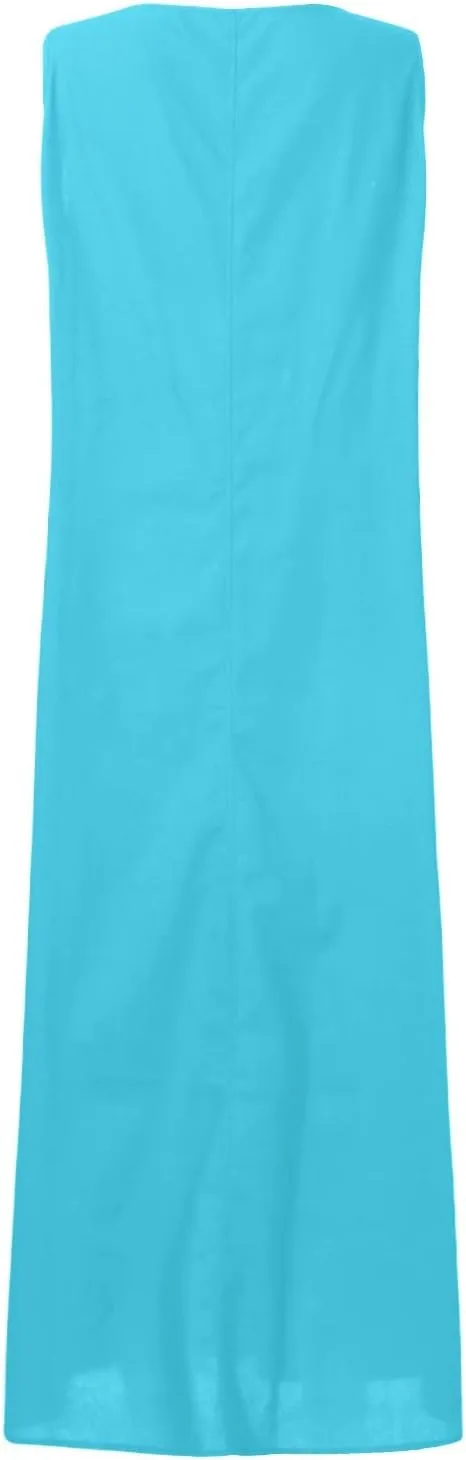 Linen Dresses for Women 2025 Plus Size Dress with Pocket Summer Casual Long Sleeve Boho Maxi Dress Sundress Clothes