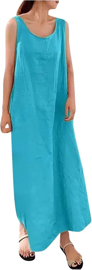 Linen Dresses for Women 2025 Plus Size Dress with Pocket Summer Casual Long Sleeve Boho Maxi Dress Sundress Clothes