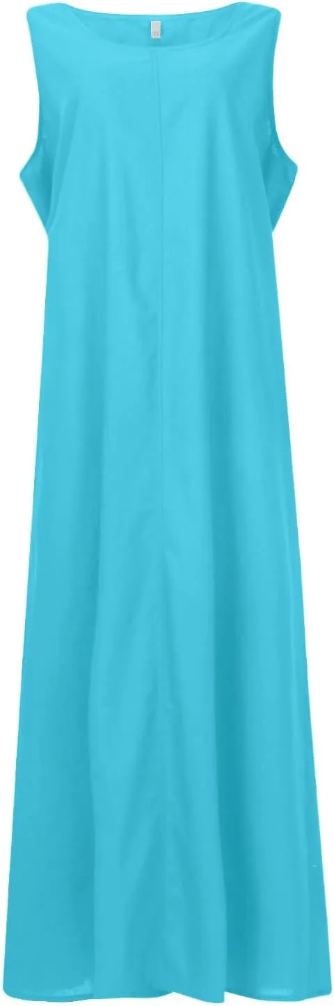 Linen Dresses for Women 2025 Plus Size Dress with Pocket Summer Casual Long Sleeve Boho Maxi Dress Sundress Clothes