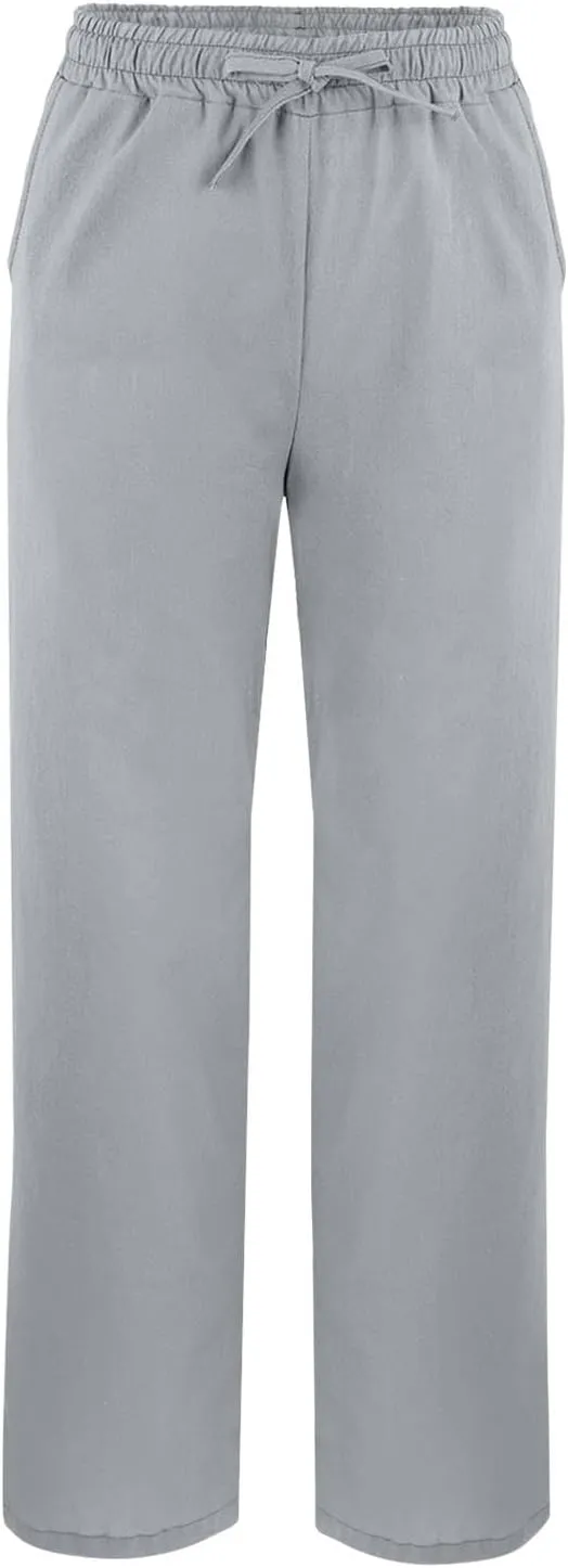 Linen Pants for Women 2025 Summer Elastic High Waist Split Hem Pants Casual Loose Fit Drawstring Trousers with Pocket