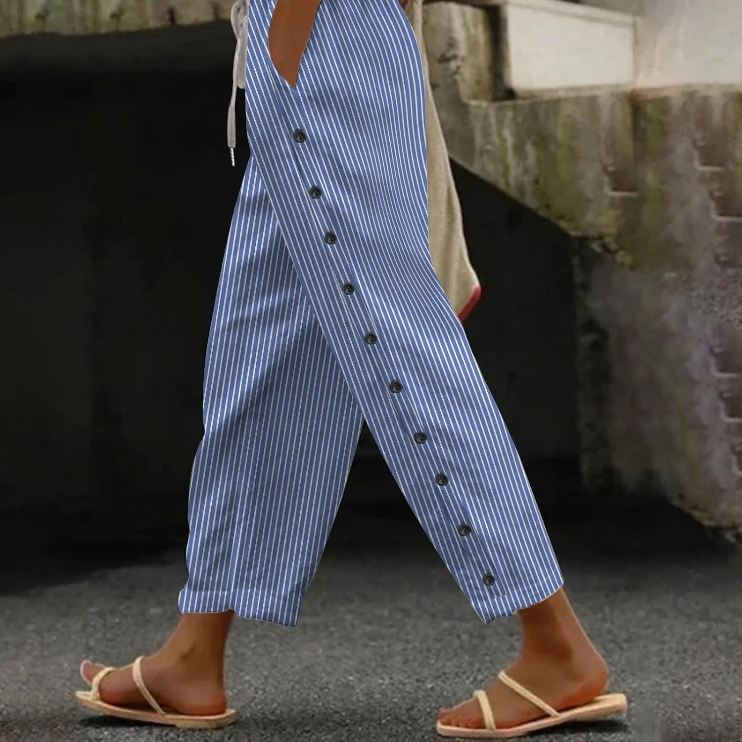 Linen Pants for Women Summer Lounge Pant Elastic Drawstring Casual Trousers with Pockets 2025 Beach Outfits