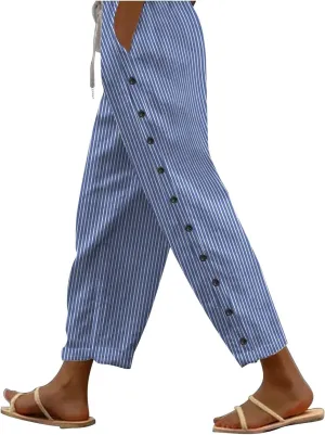 Linen Pants for Women Summer Lounge Pant Elastic Drawstring Casual Trousers with Pockets 2025 Beach Outfits