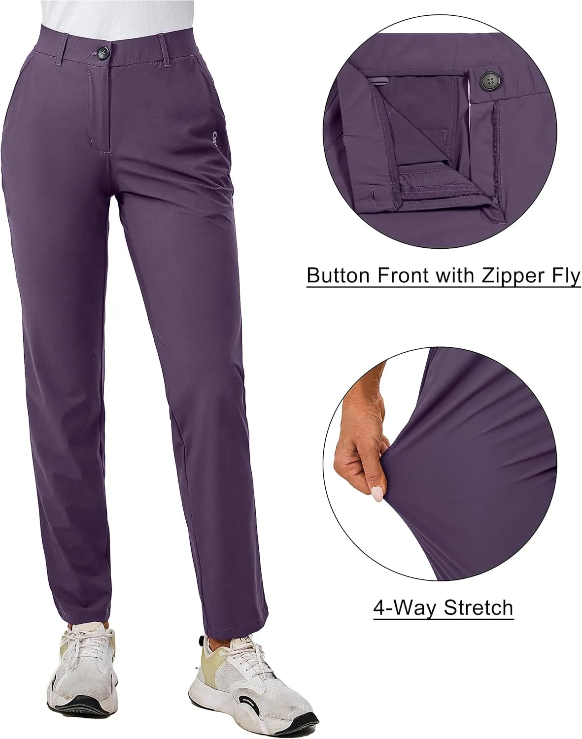 Little Donkey Andy Women's Golf Pants Stretch Quick Dry Lightweight Straight Leg Business Casual Slacks with Pockets
