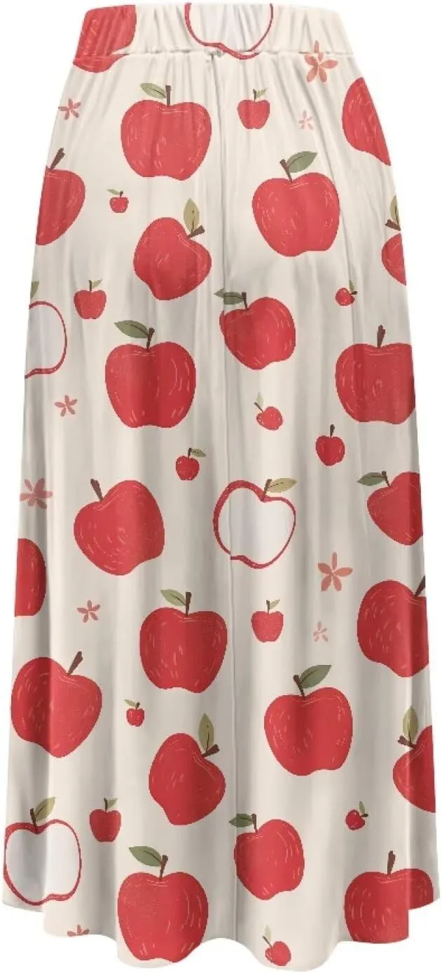 Long Skirts for Women with 2 Side Pockets A-Line Maxi Length Skirt Elastic Waistband S to 2XL Floral Printed Summer