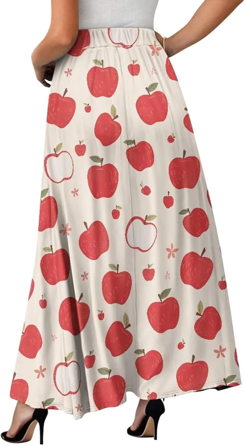 Long Skirts for Women with 2 Side Pockets A-Line Maxi Length Skirt Elastic Waistband S to 2XL Floral Printed Summer