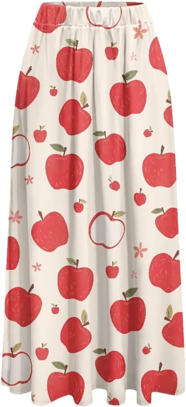 Long Skirts for Women with 2 Side Pockets A-Line Maxi Length Skirt Elastic Waistband S to 2XL Floral Printed Summer