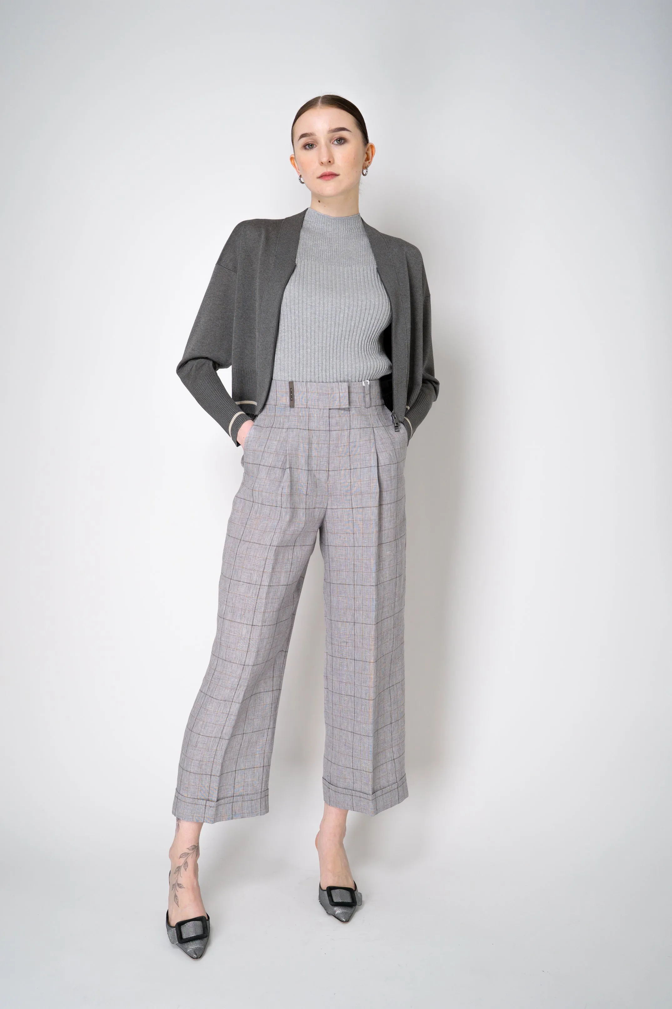 Lorena Antoniazzi Viscose Blend Cropped Track Jacket in Grey