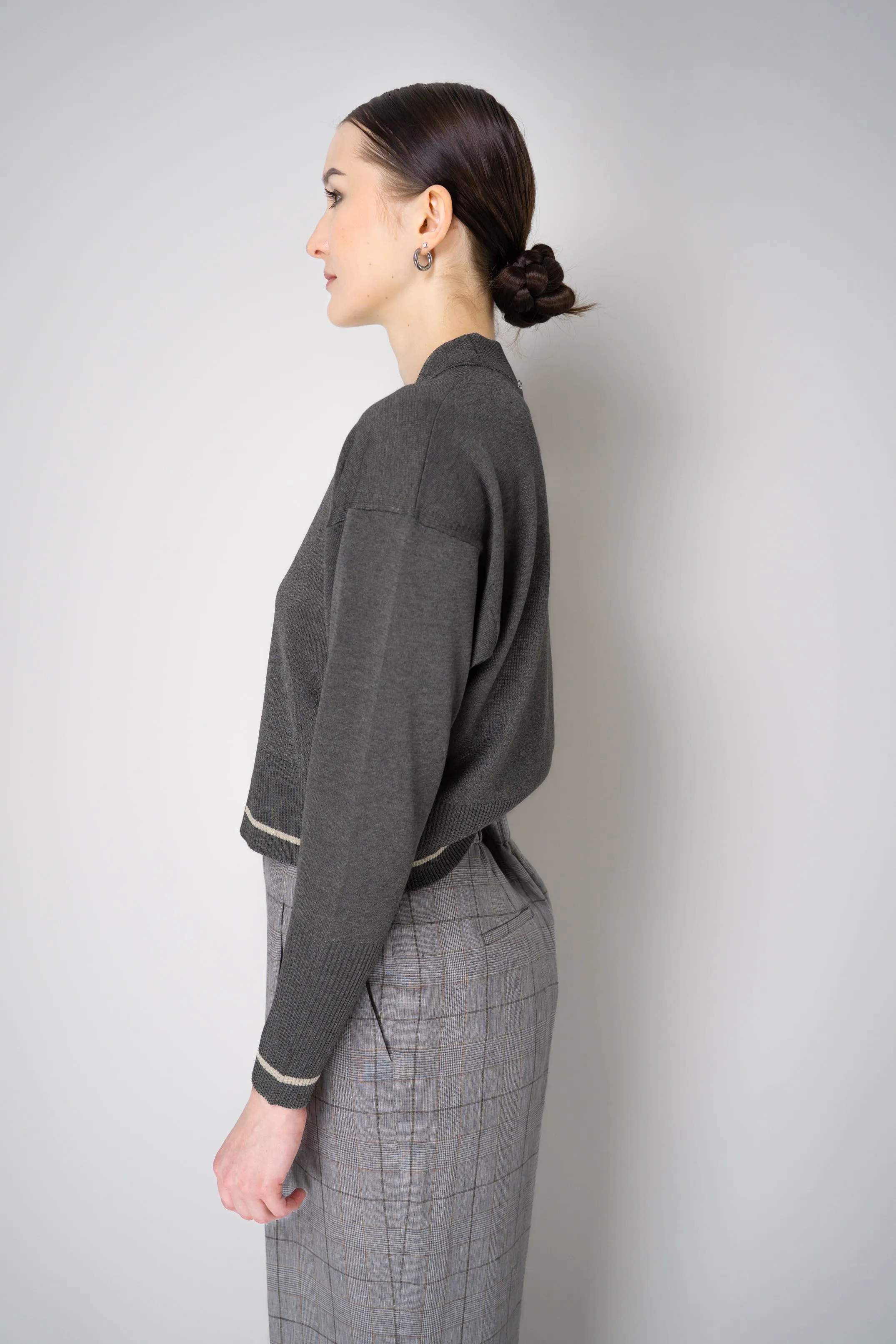 Lorena Antoniazzi Viscose Blend Cropped Track Jacket in Grey