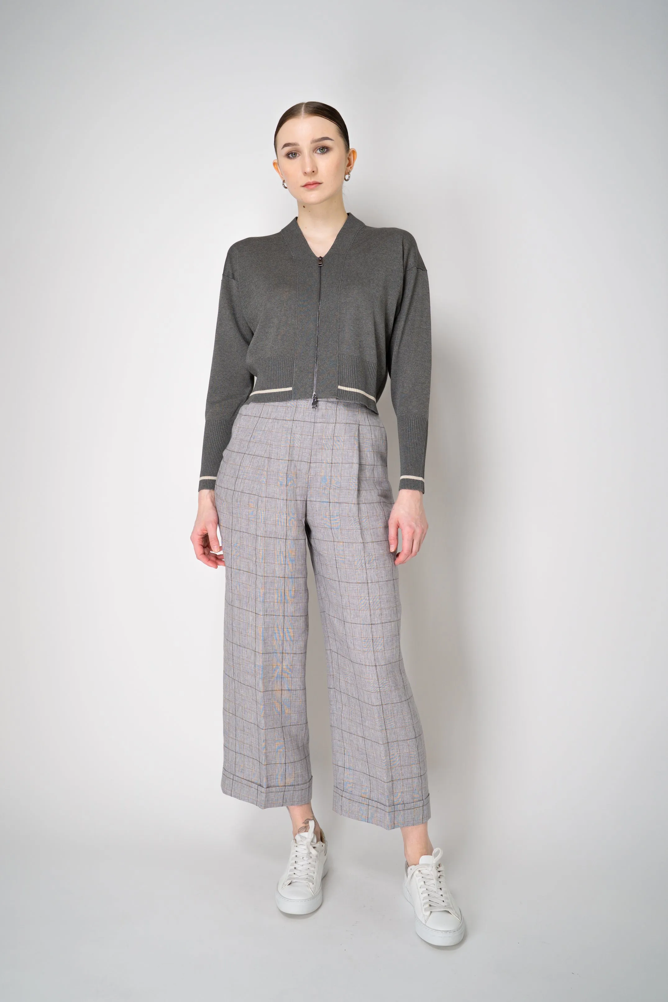 Lorena Antoniazzi Viscose Blend Cropped Track Jacket in Grey