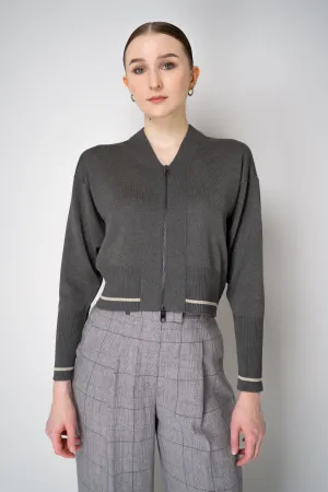 Lorena Antoniazzi Viscose Blend Cropped Track Jacket in Grey
