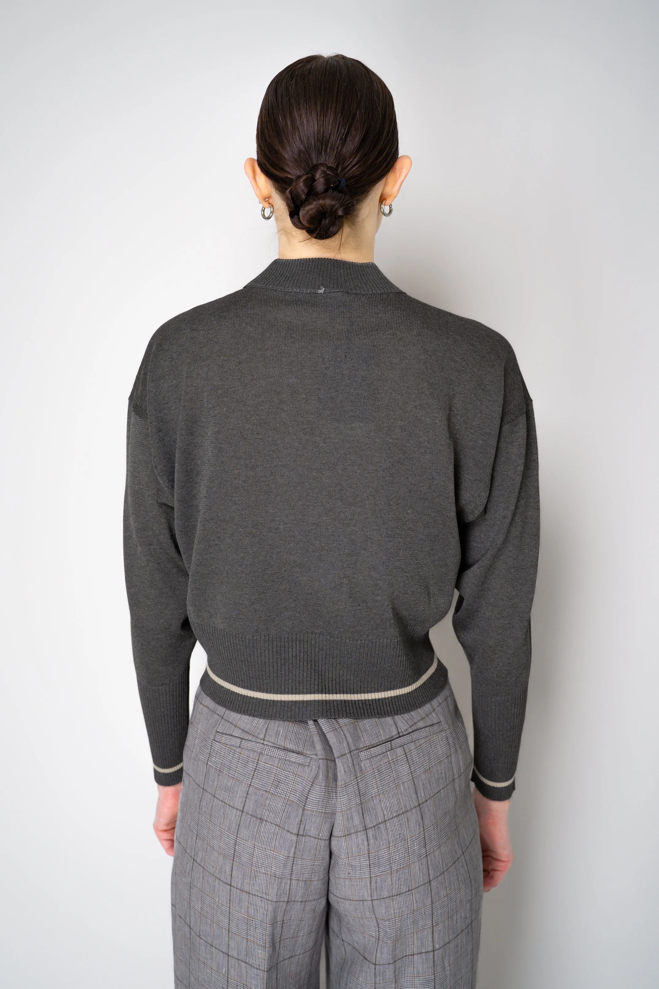 Lorena Antoniazzi Viscose Blend Cropped Track Jacket in Grey
