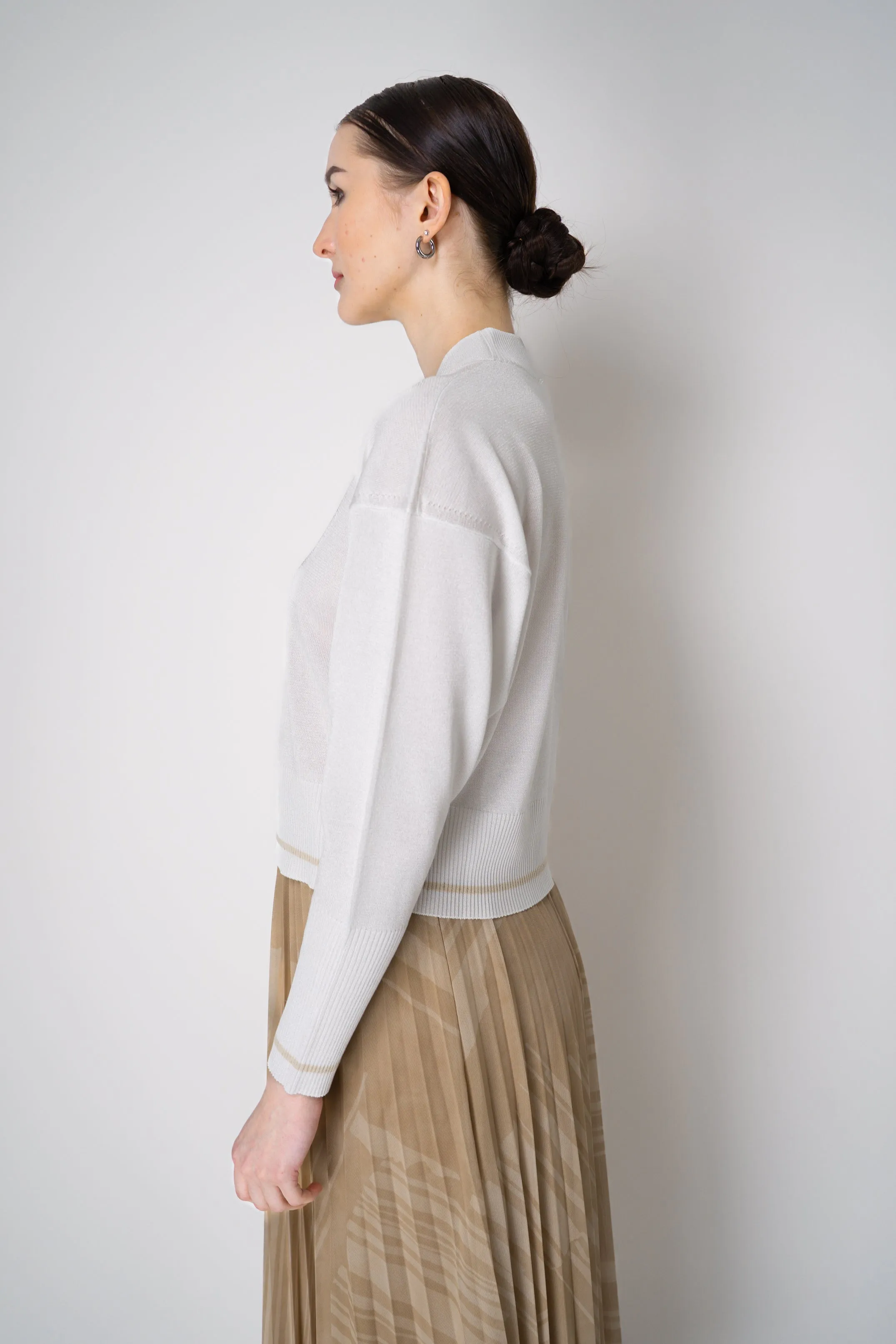 Lorena Antoniazzi Viscose Blend Cropped Track Jacket in White