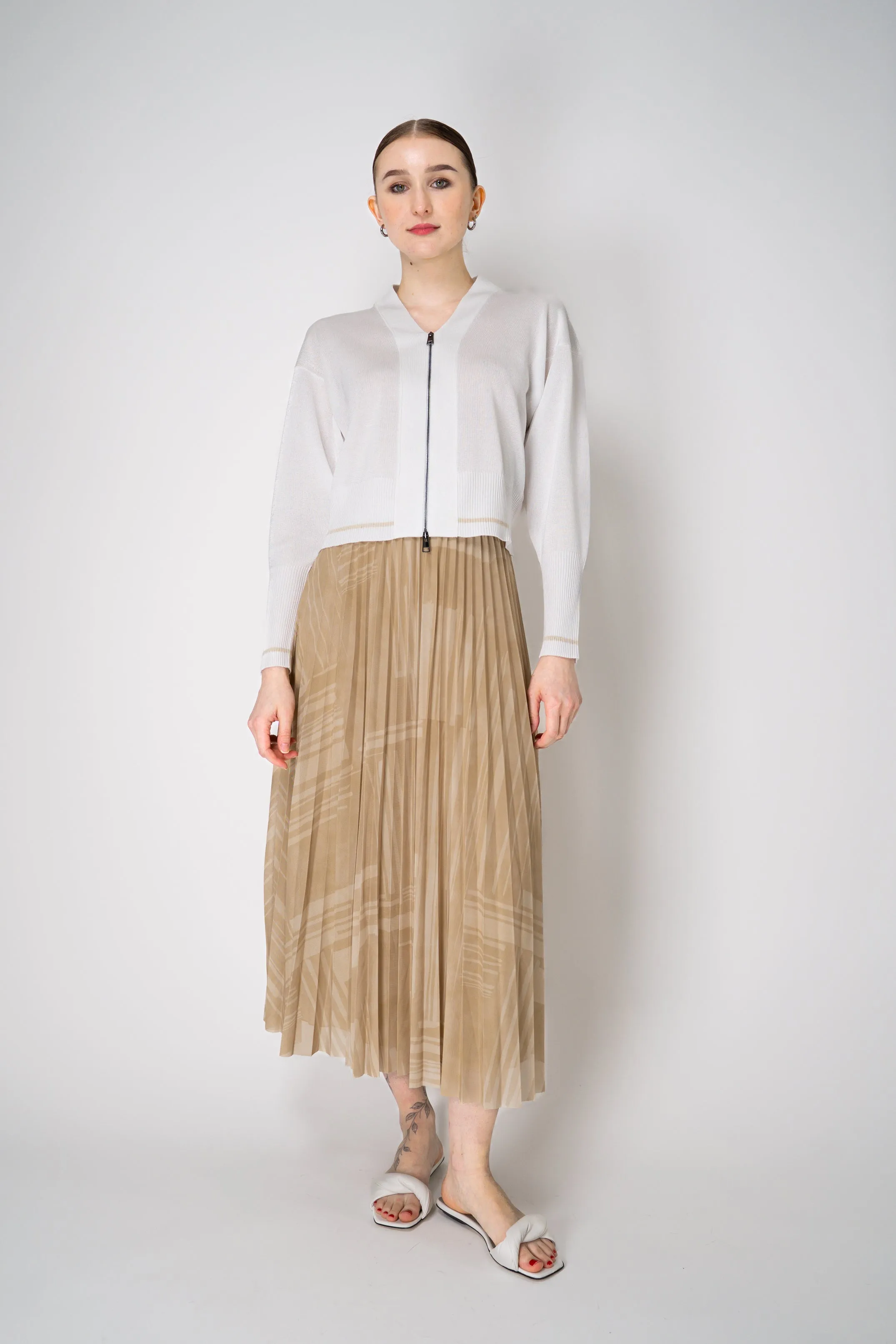 Lorena Antoniazzi Viscose Blend Cropped Track Jacket in White