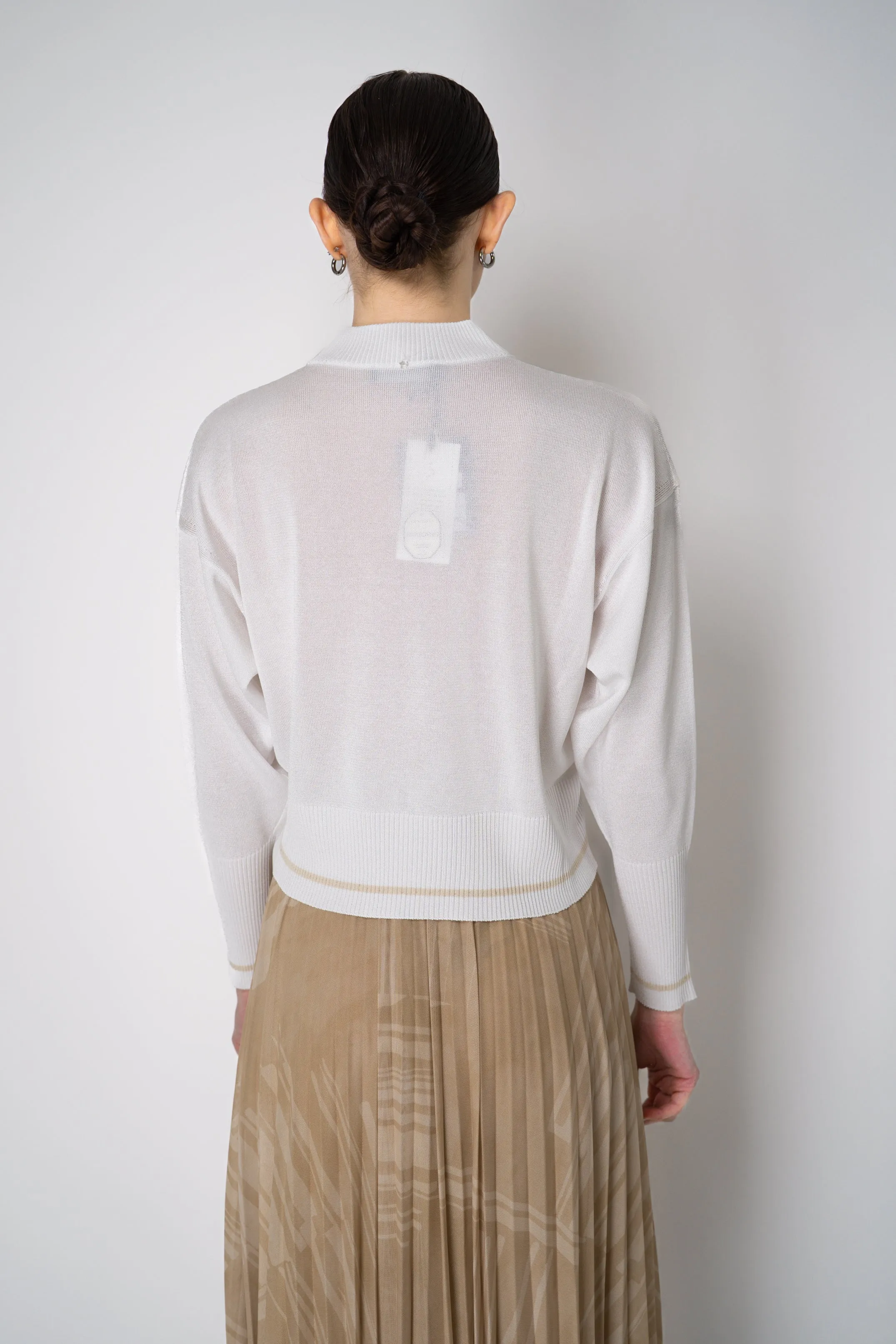 Lorena Antoniazzi Viscose Blend Cropped Track Jacket in White
