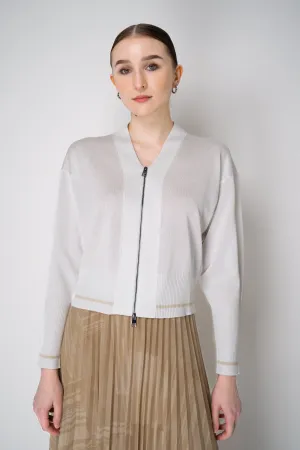 Lorena Antoniazzi Viscose Blend Cropped Track Jacket in White