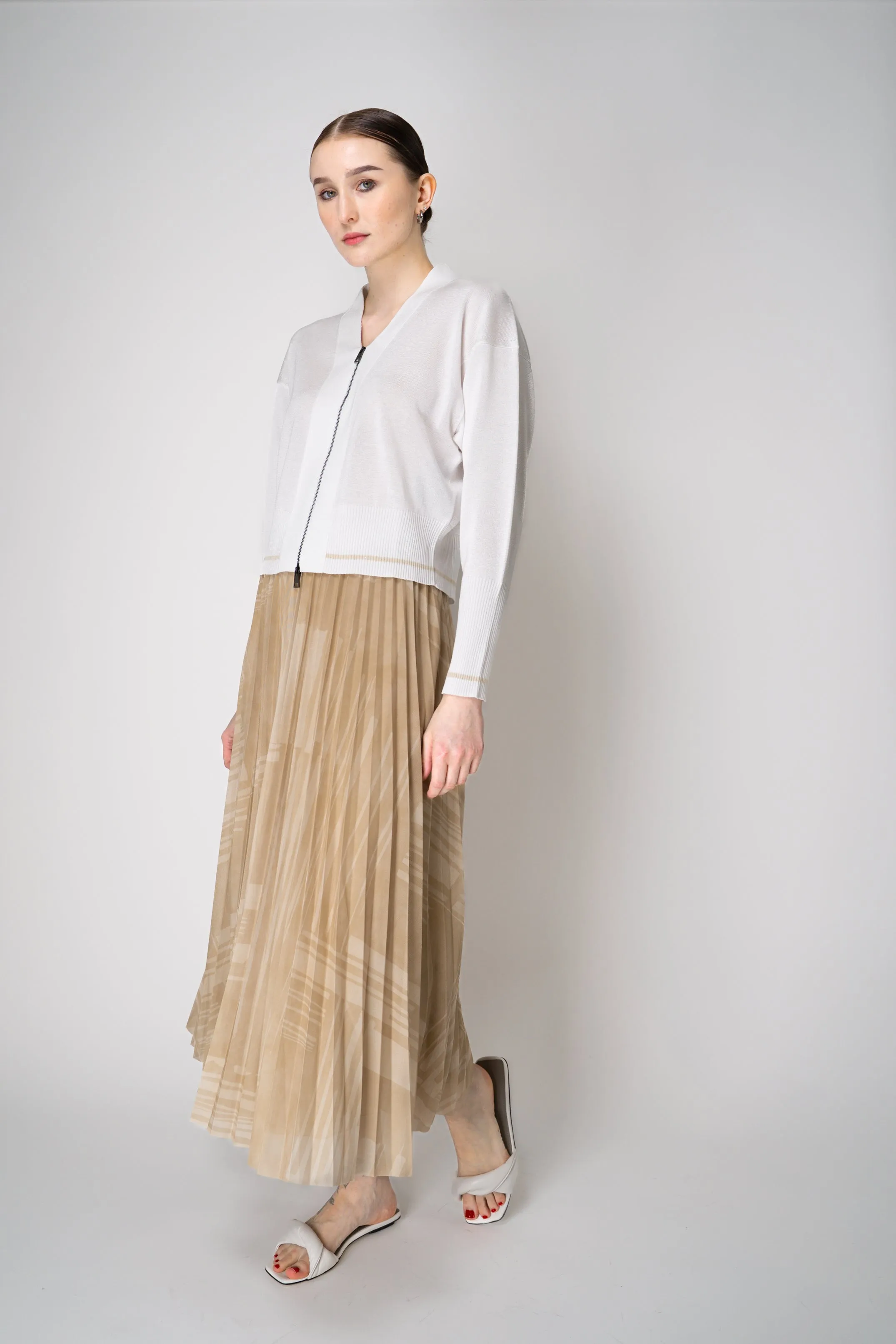 Lorena Antoniazzi Viscose Blend Cropped Track Jacket in White