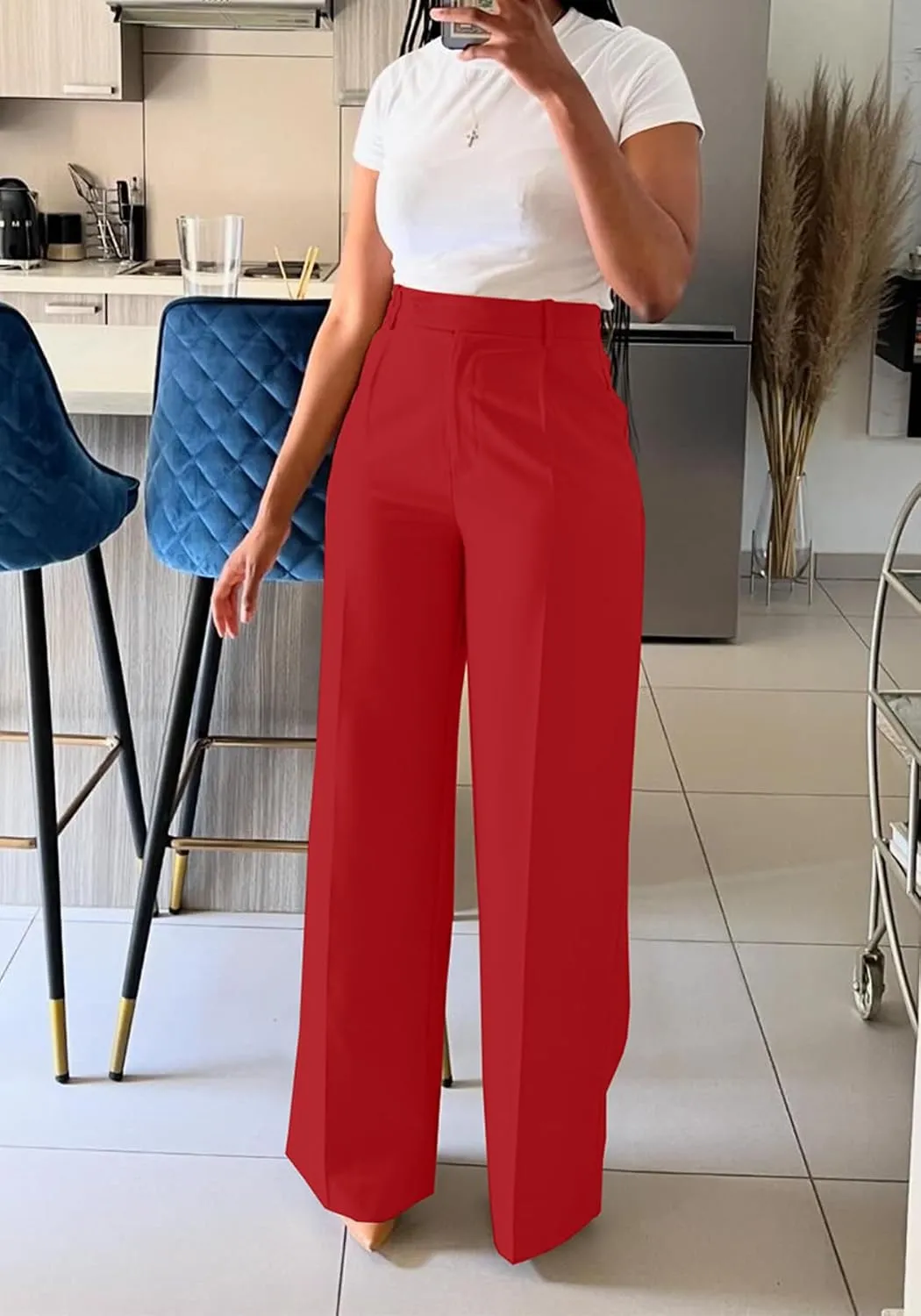 Lucuna Women's Wide Leg Dress Pants High Waisted Straight Leg Slacks Business Office Work Pants Trousers