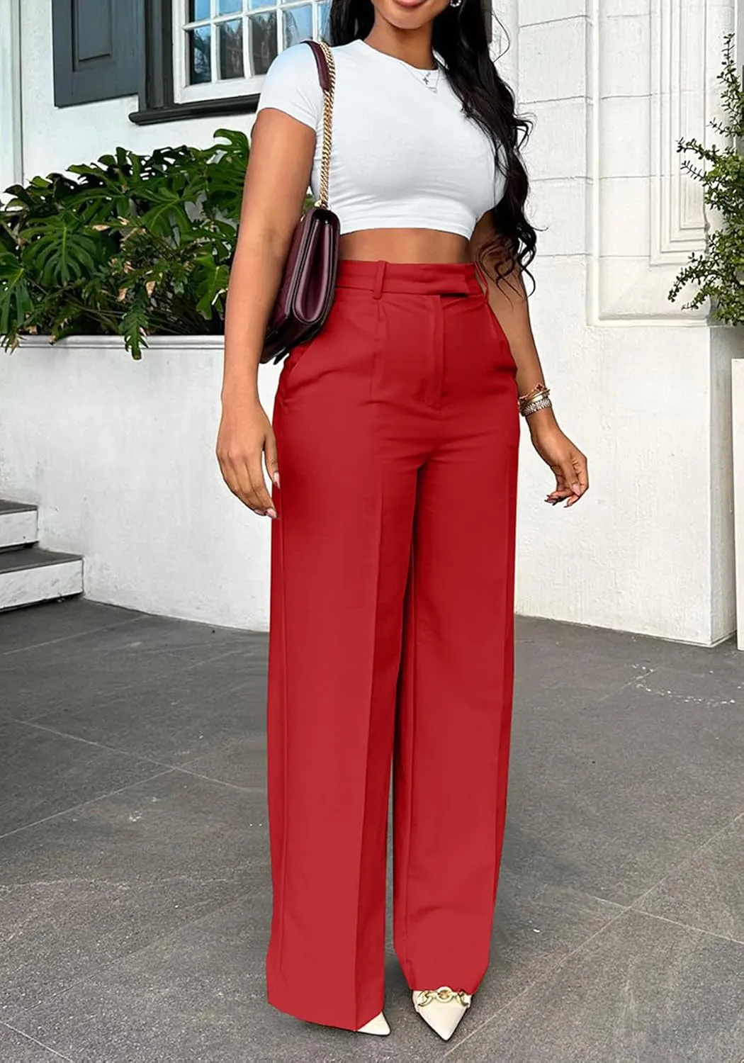 Lucuna Women's Wide Leg Dress Pants High Waisted Straight Leg Slacks Business Office Work Pants Trousers