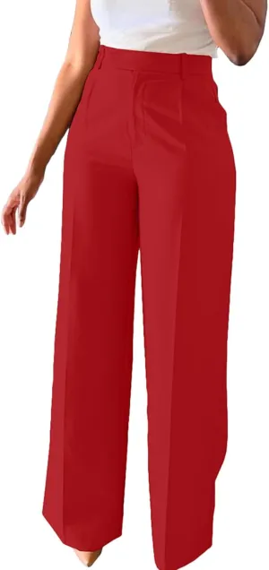 Lucuna Women's Wide Leg Dress Pants High Waisted Straight Leg Slacks Business Office Work Pants Trousers