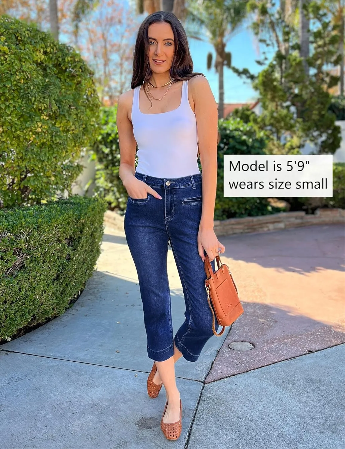 luvamia Capri Jeans for Women High Waisted Slim Straight Stretchy Denim Capris Pants Welt Pockets Casual Cropped Jeans