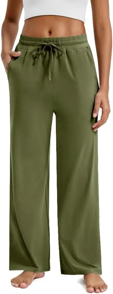 Maxbee Wide Leg Pants for Woman, Loose Sweatpants Women with Pockets,Baggy Casual Drawstring Yoga Pants Long Style
