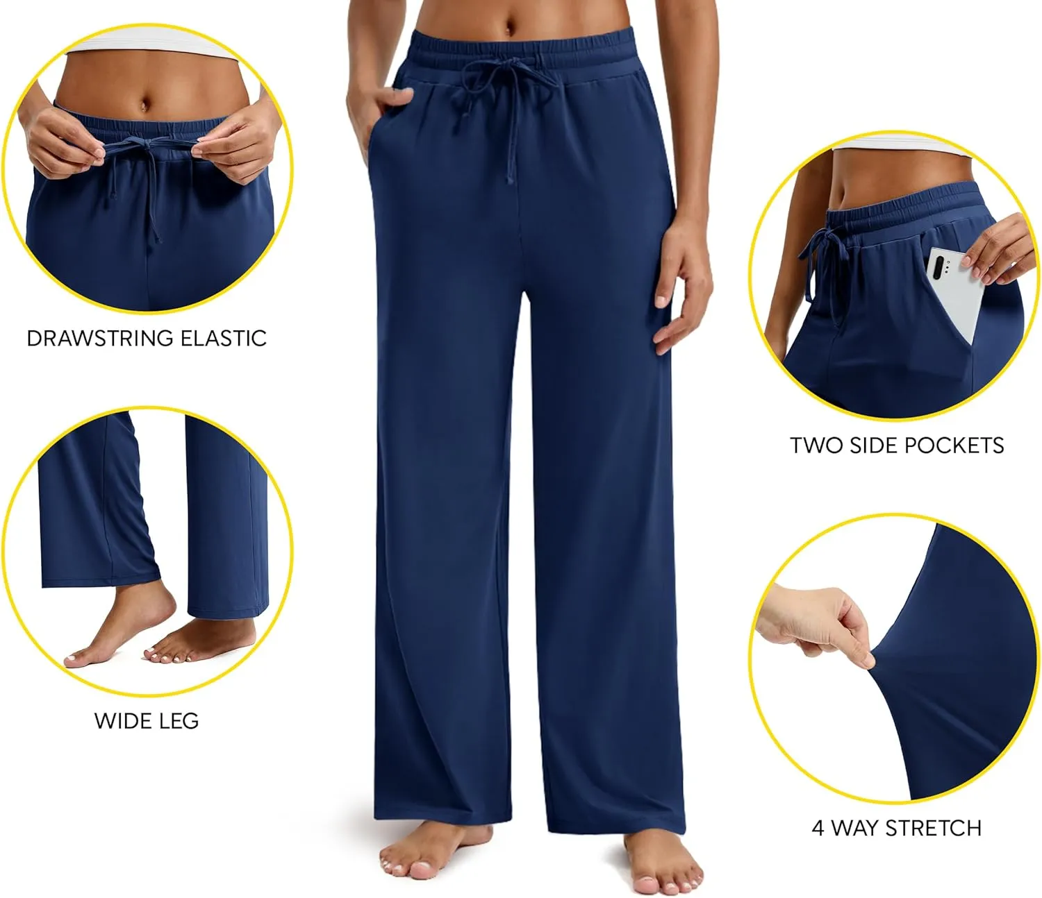 Maxbee Wide Leg Pants for Woman, Loose Sweatpants Women with Pockets,Baggy Casual Drawstring Yoga Pants Long Style