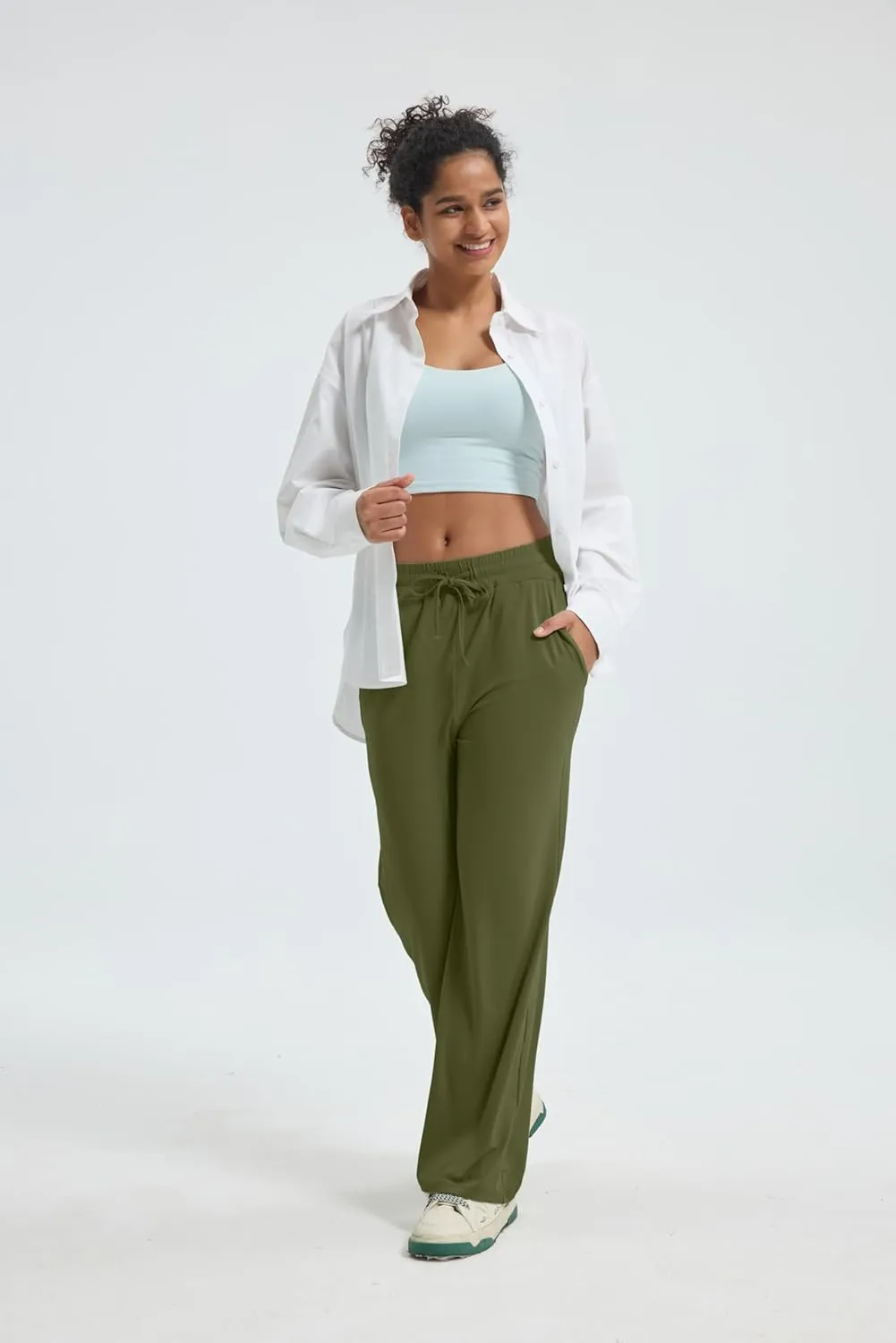Maxbee Wide Leg Pants for Woman, Loose Sweatpants Women with Pockets,Baggy Casual Drawstring Yoga Pants Long Style