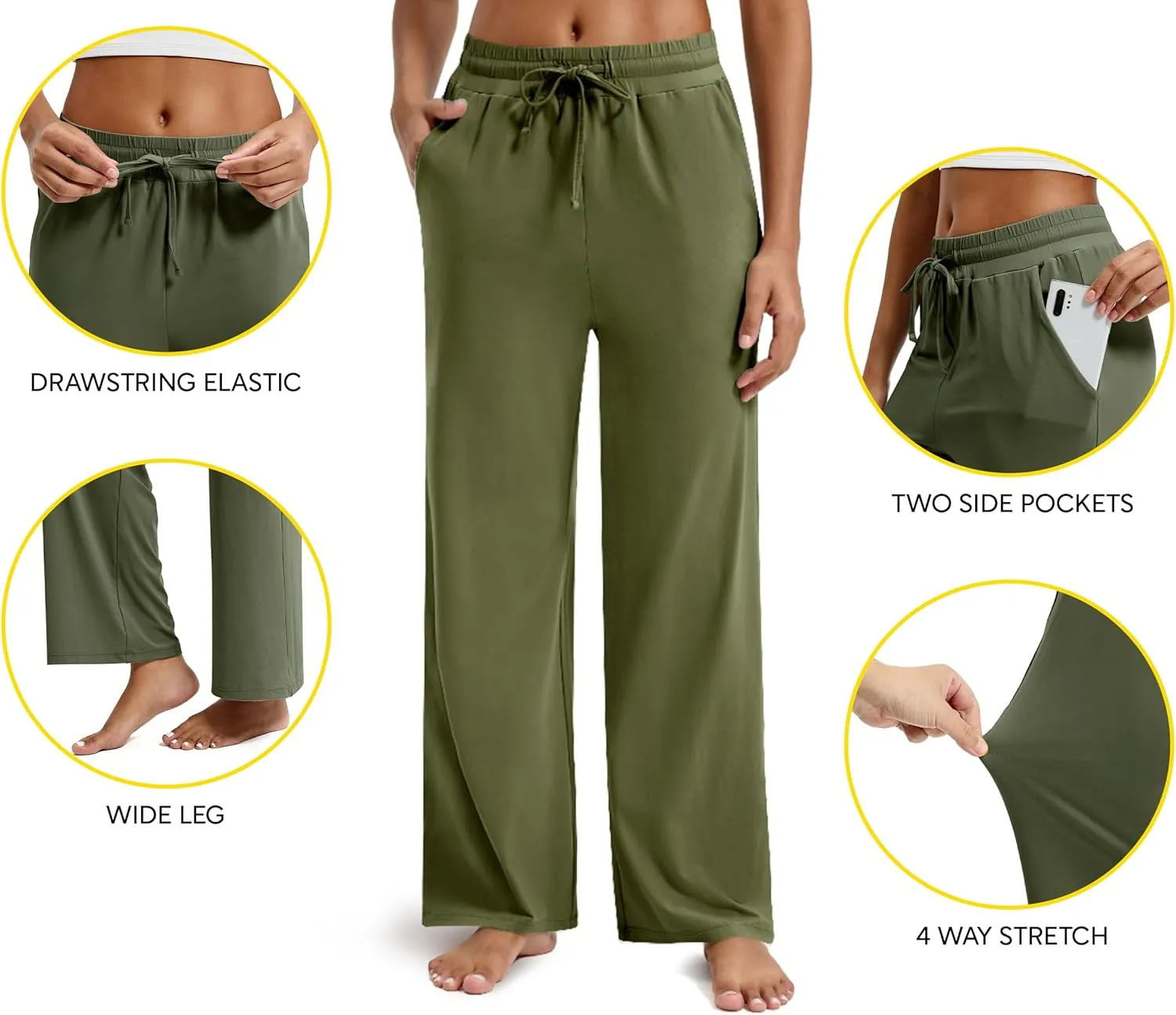 Maxbee Wide Leg Pants for Woman, Loose Sweatpants Women with Pockets,Baggy Casual Drawstring Yoga Pants Long Style