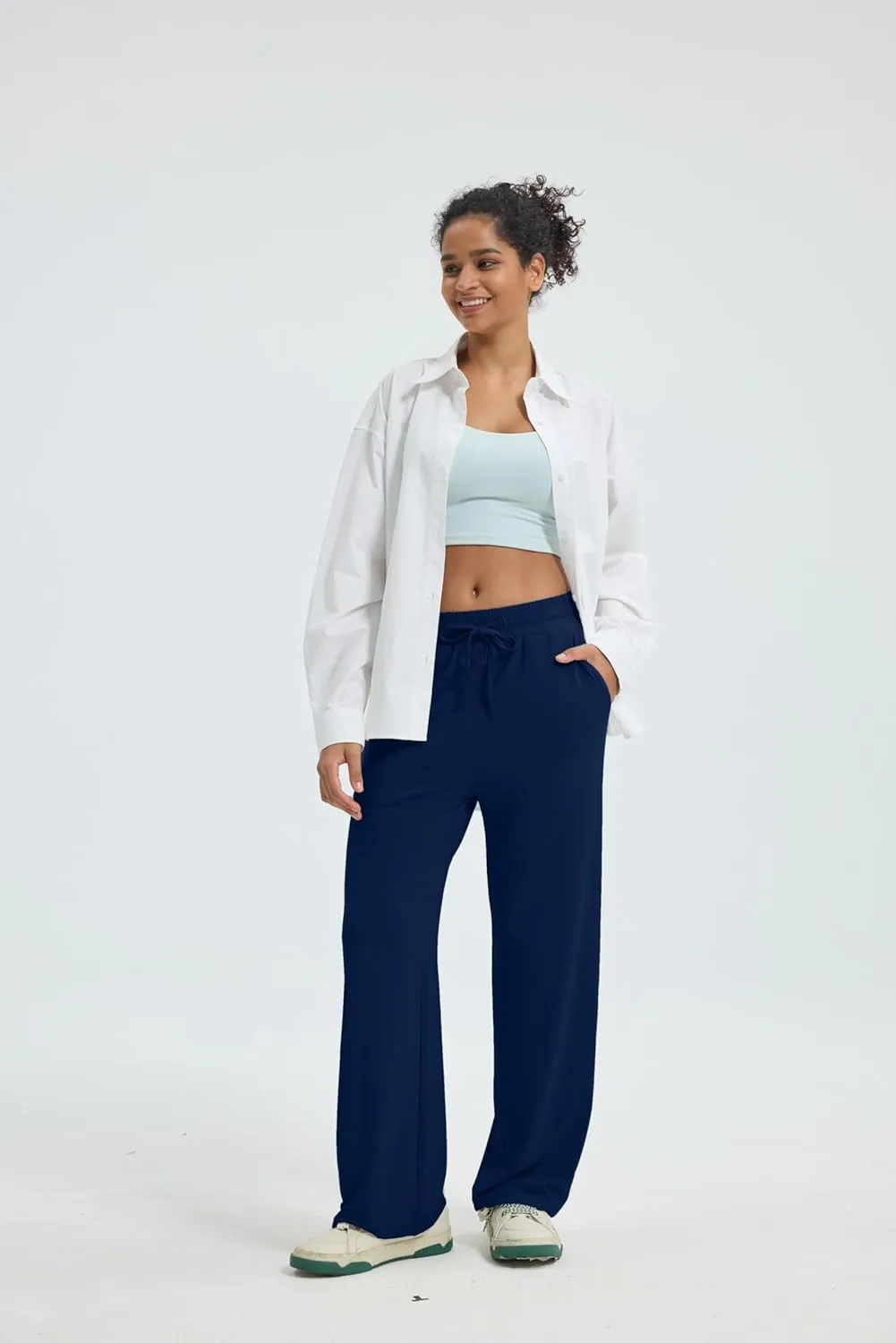 Maxbee Wide Leg Pants for Woman, Loose Sweatpants Women with Pockets,Baggy Casual Drawstring Yoga Pants Long Style