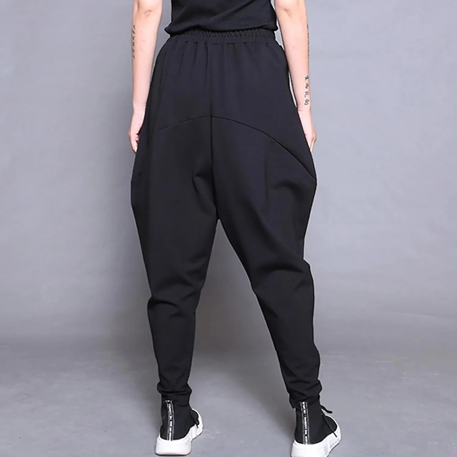 MEINVQIAOTI Hip hop Dark Goth Pants for Women Drawstring high Waisted Baggy Solid Black Womens Harem Pants