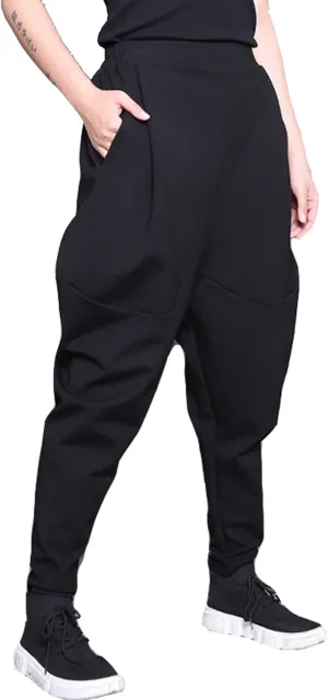 MEINVQIAOTI Hip hop Dark Goth Pants for Women Drawstring high Waisted Baggy Solid Black Womens Harem Pants