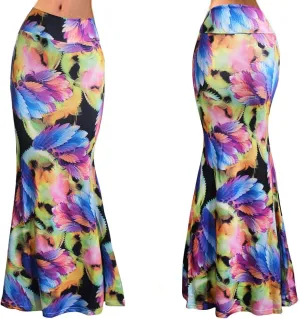 Melliflo Womens High Waist Flare Long Skirt Fashion Multicolored Print Maxi Long Skirt