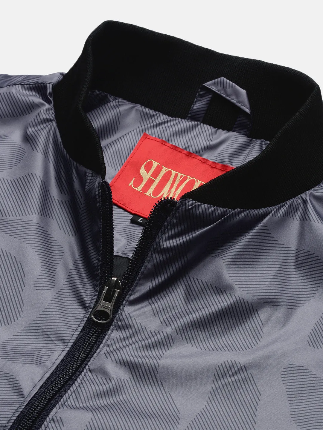 Men Grey Camouflage Checked Windcheater Bomber Jacket