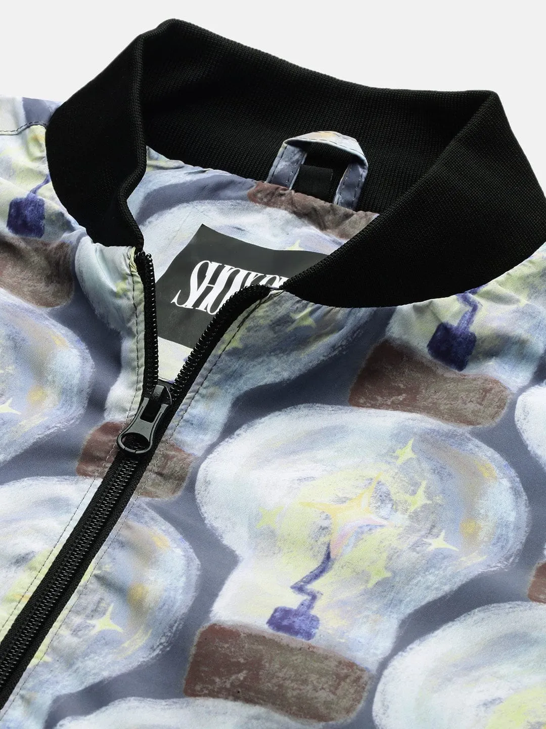 Men Grey Windcheater Bomber with Patchwork Jacket