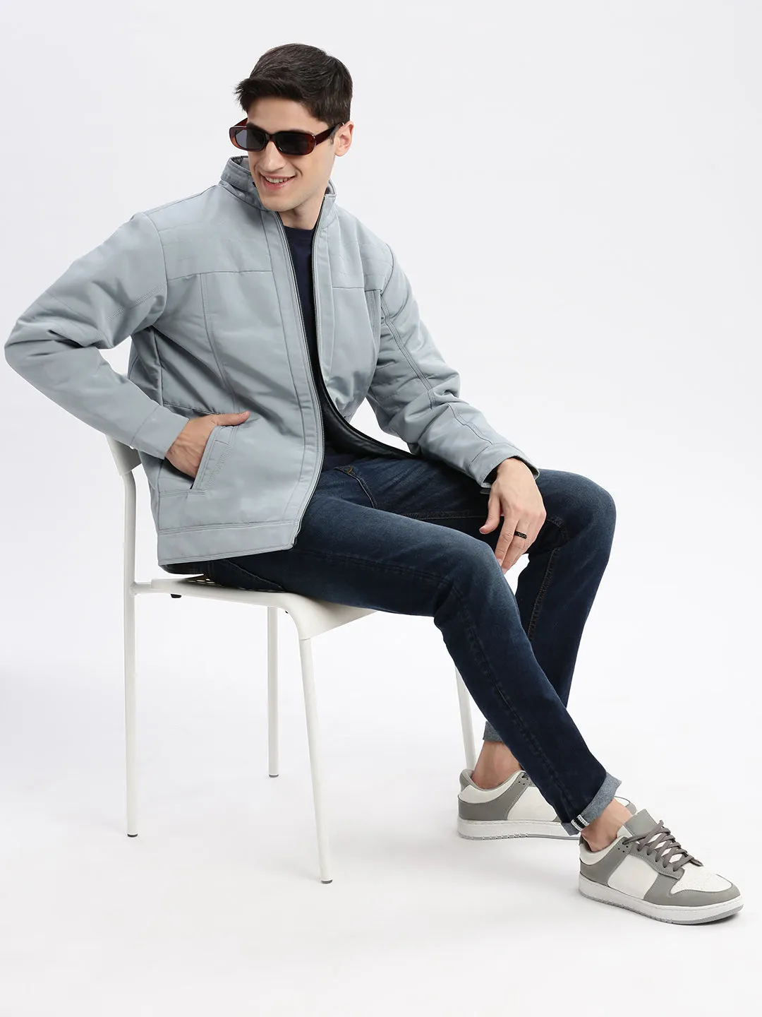 Men Grey Windcheater Rapid-Dry Bomber Jacket