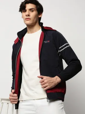 Men Navy Blue Colour blocked Bomber Jacket