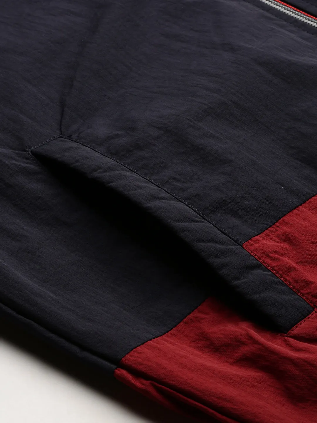 Men Navy Blue Colour blocked Bomber Jacket