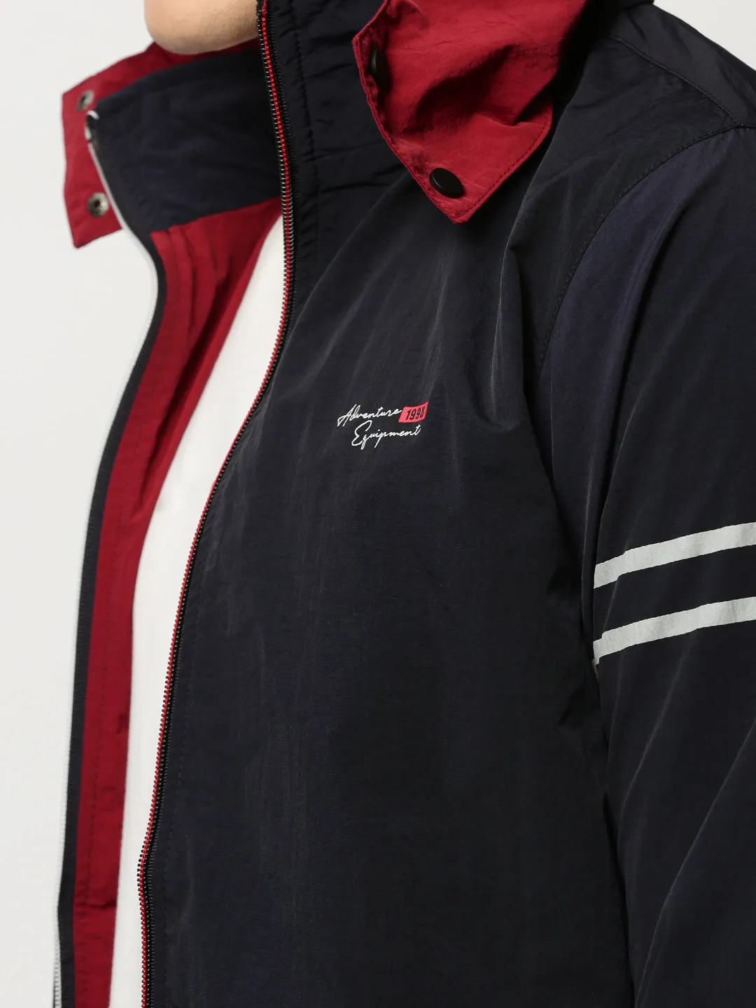 Men Navy Blue Colour blocked Bomber Jacket