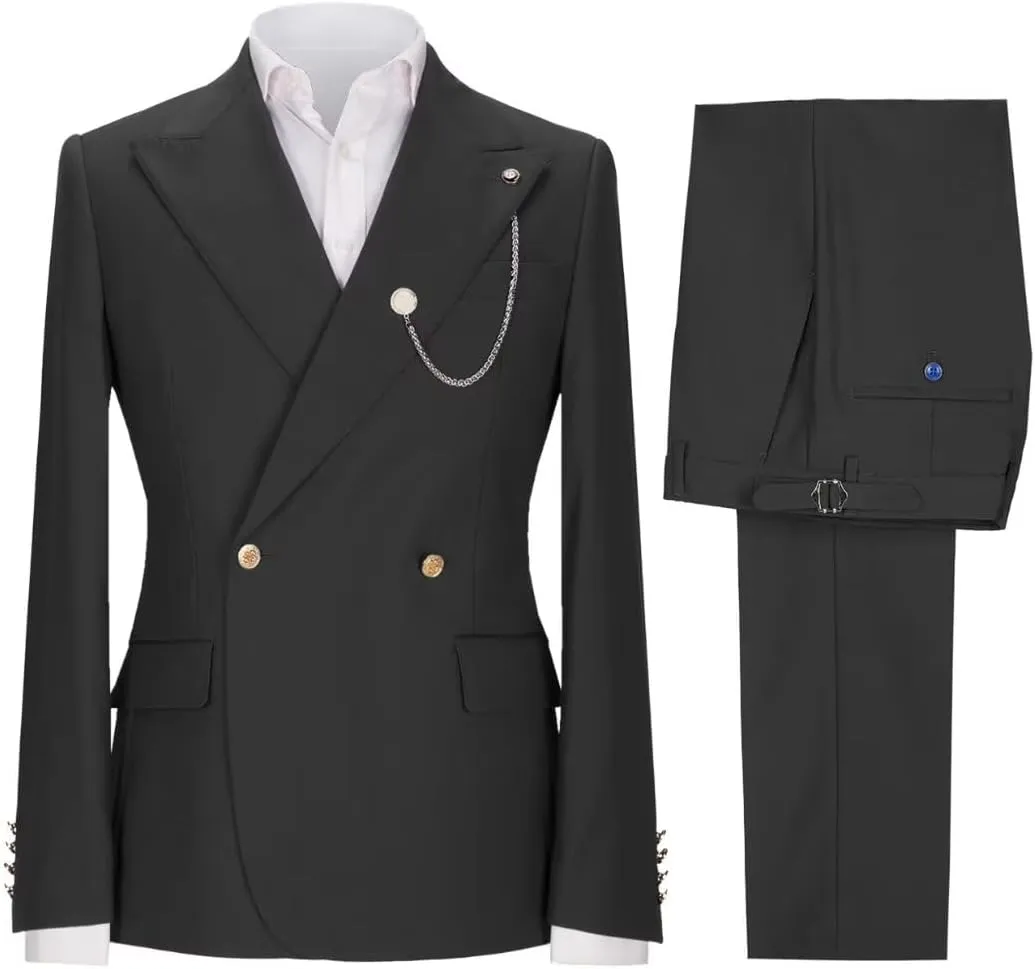 Men's 2 Piece Slim Fit Suit Double Breasted Solid Blazer Formal Jacket and Pants Set for Wedding Prom