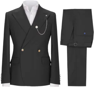 Men's 2 Piece Slim Fit Suit Double Breasted Solid Blazer Formal Jacket and Pants Set for Wedding Prom