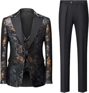 Mens 3 Piece Suit Dress Big and Tall Suit Slim Fit Balzer Jacket & Vest & Pants Set for Wedding Formal Prom Business