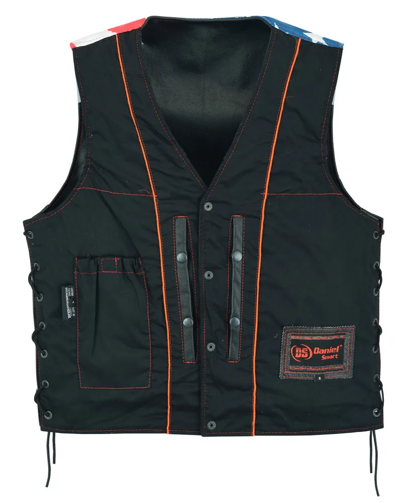 Men's Black Leather Honor Ride Vest with Red Stitching
