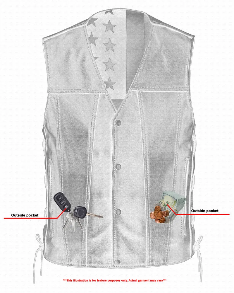 Men's Black Leather Honor Ride Vest with Red Stitching